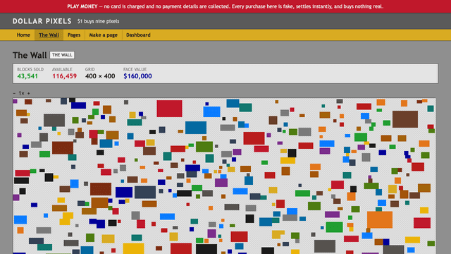 Screenshot of the Dollar Pixels replica's pixel wall