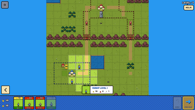 Screenshot of the Island Empire replica: a campaign level with a selected knight and the blue HUD bar