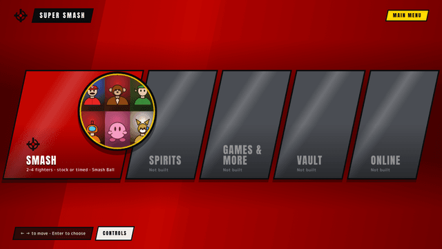 Screenshot of the Super Smash replica's main menu