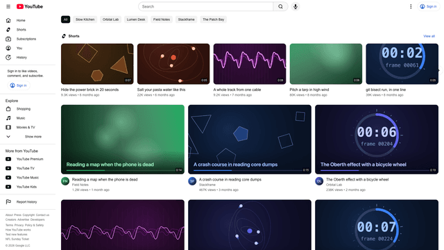 Screenshot of the YouTube replica's home page at 1920px
